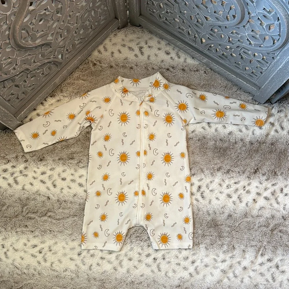 Long sleeve rashguard swimsuit kids OS celestial sun moon tropical beach summer